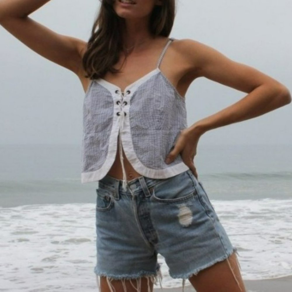 Alice & OU Striped Lace Up Crop Top